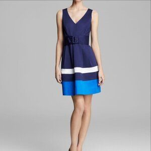 Kate Spade ♠️ Sawyer Sleeveless V-Neck Pleated Fit & Flare Dress, Blue, Size 12